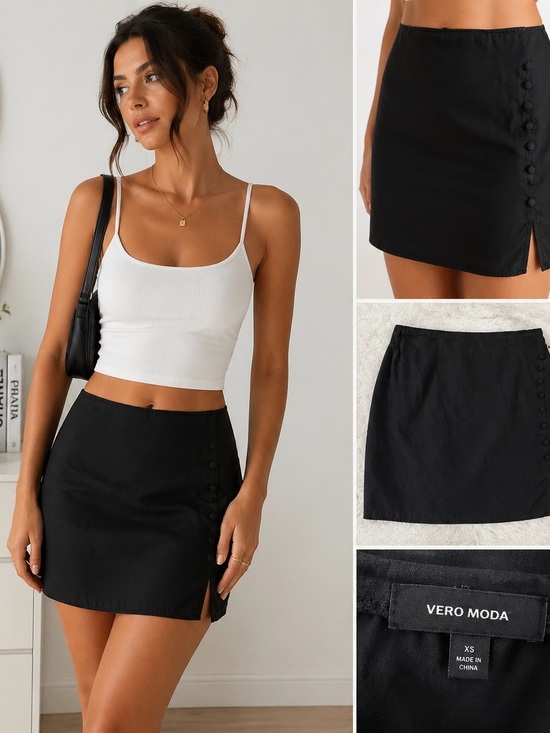 Veramoda Dresses & Skirts - Vero Moda Black Mini Skirt XS Y2K Side Button Fitted Club Going Out